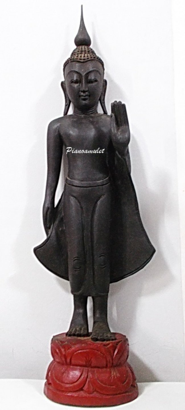 พระพุทธรูปขนาดบูชา ไม้แกะเก่า ปางลีลาประทานพร